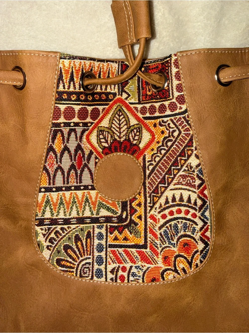 Brown Faux Leather Bucket Bags